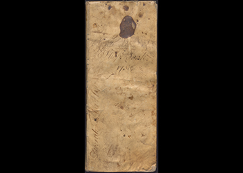 Image of 18th century ledger book with the title "Post Office Leidger No. 1" handwritten on cover.