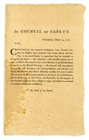 In Council of safety. Philadelphia, October 14, 1776. Congress has received intelligence from General Lee that the Hessians have embarked from Staten-Island ... have your battalion in perfect readiness to march at the shortest warning ...