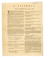 In Assembly, Tuesday, December 2d, 1783, A.M. The Report of the Committee, read November 29th, relative to the Preparations to be made for Public Demonstrations of Joy, was read the second Time, and adopted as follows ...