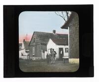 Lantern Slide #139: Huron family outside dwelling, Loretteville, P.Q.