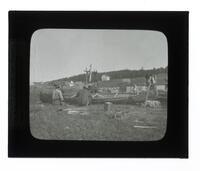 Lantern Slide #334: Putting ribs in canoe, Lake Barriere, P.Q.