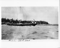 A044: Hudson's Bay Company York Boat under sail on Lake Winnipeg, Manitoba, circa 1930-1933