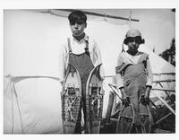 A018: John Berens and Matilda Everett with snowshoes, Berens River, Manitoba, circa 1930-1933