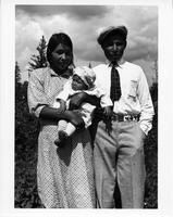 A107: John James Keeper (Bazabak), Theresa Keeper (Iskwe), and baby Jean Keeper, Little Grand Rapids, 1938