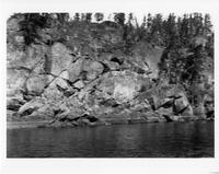 A080: En route on Berens River, Moose Picture Rock, Manitoba, circa 1930s