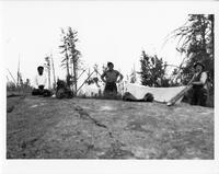 A072: Atoine Bittern, Gordon Berens, and Chief William Berens, en route on Berens River, Manitoba, 1933