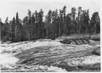 A063: En route on Berens River, old fort, Manitoba, circa 1930s