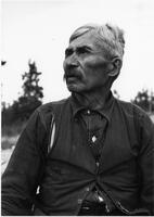 A009: Chief William Berens, seated outside, Berens River, Manitoba, circa 1930 or 1938