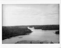 A084: View from fire tower at Little Grand Rapids, Manitoba, circa 1930s