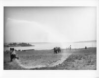 A329: Treaty Day games for young people, three-legged race, Pikangikum, Ontario, 1940