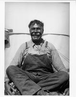 A035: Ojibwe man in overalls, Berens River, Manitoba, circa 1930-1933