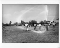 A327: Treaty Day games for young people, sack race, Pikangikum, Ontario, 1940