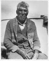 A038: Ojibwe man, wearing hat and vest, Berens River, Manitoba, circa 1930-1933