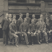 John Hopkins University, Biological staff and graduate students, 1907, six men seated and 10 men standing.