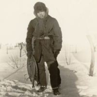 6-12-m: Frank Speck, standing outside, Lake St. John, P.Q. 1924.