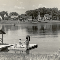 8-40-k: View of Oldtown, Me., river and dock in foreground