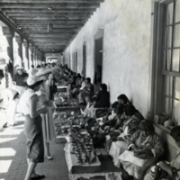 Fiesta, Santa Fe, New Mexico. Indians selling on porch of Governor's Palace