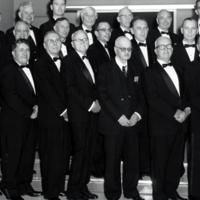 W. F. G. Swann and others in tuxedos, group portrait at Franklin Institute.