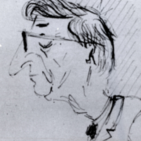 Photograph of sketch of W. F. G. Swann, porfile with glasses.