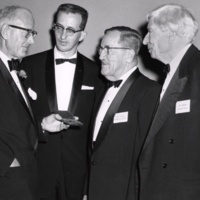 W. F. G. Swann, at awards ceremony, Dr. Adams receiving Franklin Medal.