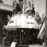 View of gondola being wheeled into place for stratosphere flight.