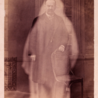 Nadar astral portrait of Eugene Rochas, standing.