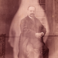 Nadar astral portrait of Eugene Rochas, sitting.