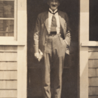 Jacques Loeb, full length, informal, standing in doorway.