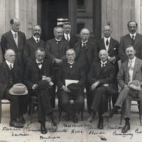 Simon Flexner in a group photoprint of The first meeting of the Medical Advisory Board of the League of the Red Cross Societies in Geneva.