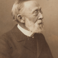 Rudolf Ludwig Carl Virchow, profile, bust, formal portrait.