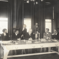 William Henry Welch with six unidentified men, half length, 3/4 view, informal four seated and two standing.