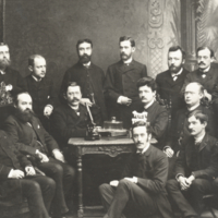 William Henry Welch and group of mostly unidentified men from F.H. Garrison, Welch Medical Library, Baltimore, formal photoprint.