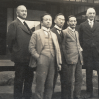 Heiser and six other men at the Saiseikai Hospital (?), Japan (?).