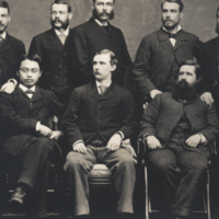 E. B. Wilson, Edward Mussey Hartwell, and six other men, full length, formal, seated and standing.