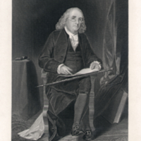 Benjamin Franklin, portrait, full-length, seated, by Phillibrown after Chappel.