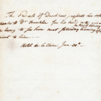 Note from Princess Daschkow to Benjamin Franklin, January 30 [1781]