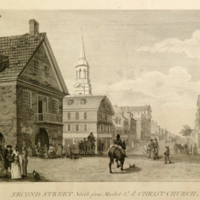 Second Street north from Market St. with Christ Church, Philadelphia.