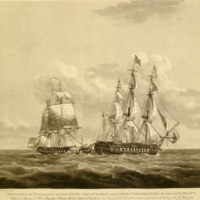 Situation of his Majesty's Frigate Java, Captain Lambert, a 5 past 3 P.M. after an hours close & severe Action and the American Frigate Constitution.