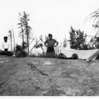 A-072: Atoine Bittern, Gordon Berens, and Chief William Berens, near tents.