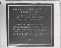 Plaque designating Philosophical Hall as a National Historic Landmark