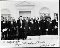 Whitfield Bell (and other librarians) at the White House with Ronald Reagan