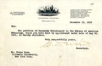 Walcott, Charles D.: To Boas. 1920 Dec. 23