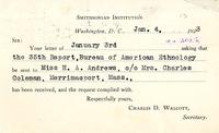 Walcott, Charles D.: To Boas. 1923 Jan. 4