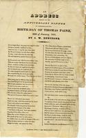 An address spoken at the anniversary dinner to commemorate the birth-day of Thomas Paine, 29th of January, 1821 