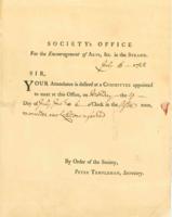 Society for the Encouragement of Arts, Manufactures, and Commerce to Benjamin Franklin, July 16, 1762.