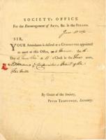 Society for the Encouragement of Arts, Manufactures, and Commerce to Benjamin Franklin, June 15, 1761. 