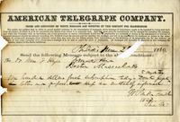 Foulke, William Parker to Isaac Israel Hayes - telegram