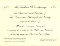 Invitation to the Franklin Bi-Centenary.