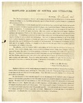 Baltimore, Maryland, _____ 183_. The Maryland Academy of Science and Literature, having lately had the misfortune to lose its valuable museum and library by fire