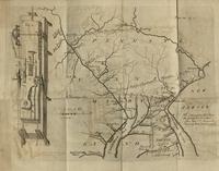 Map of parts of Pennsylvania, New Jersey, and Delaware with proposed possible roads and canals. 